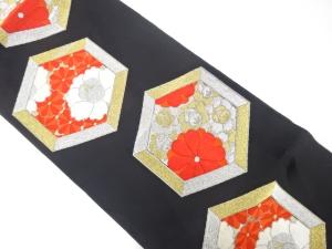 アンティーク　亀甲に菊・牡丹模様織り出し袋帯（材料）